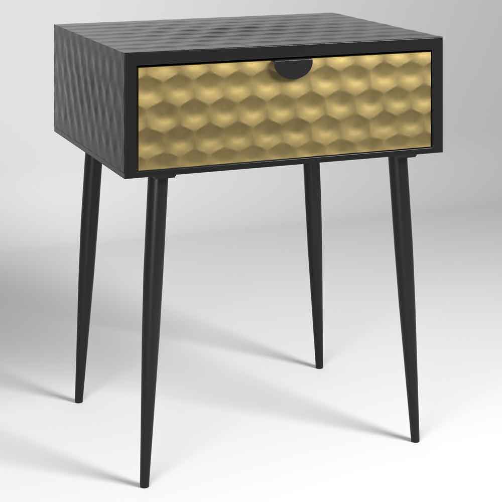 Mccall Metal Bedside Cabinet With Gold 1 Drawer - Black
