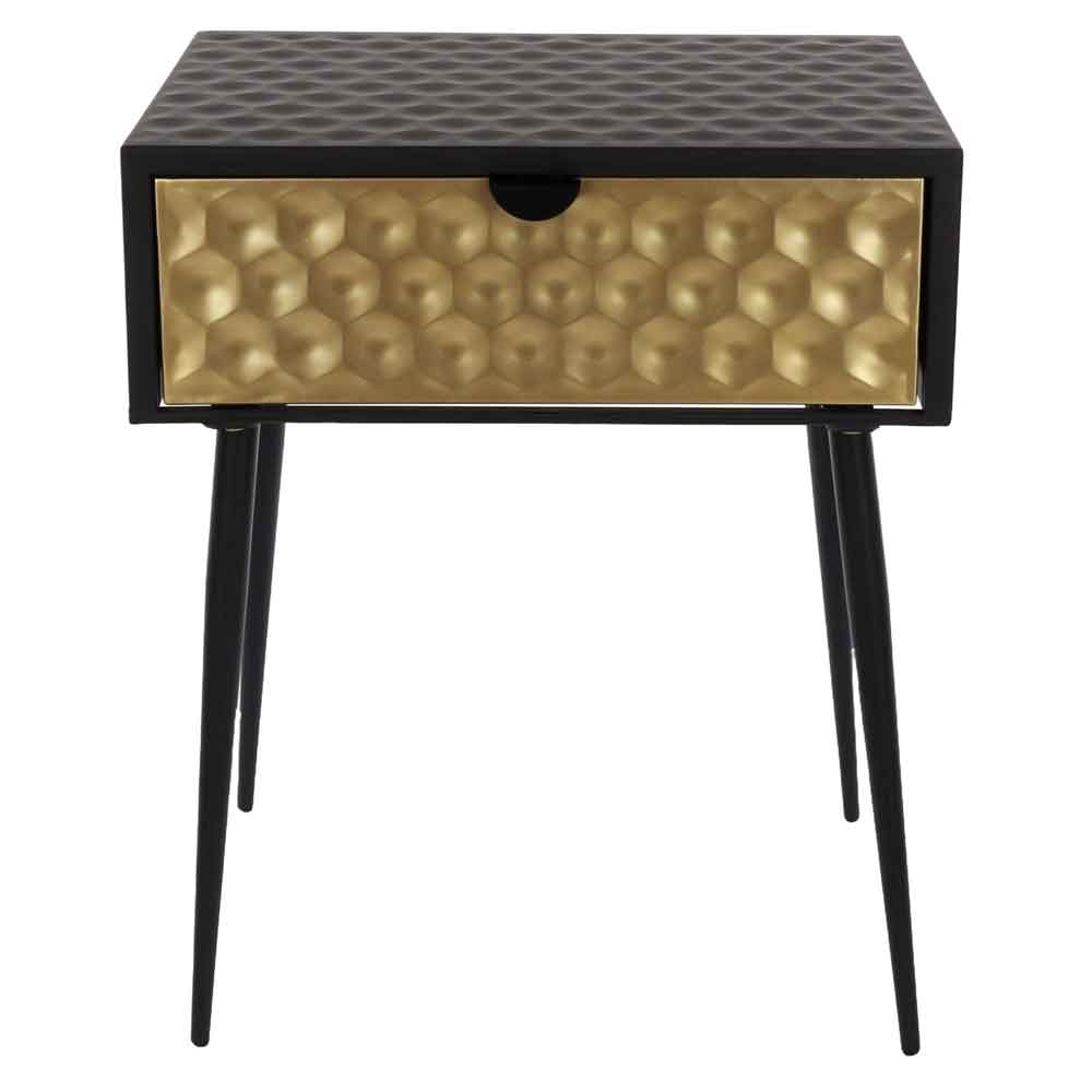 Mccall Metal Bedside Cabinet With Gold 1 Drawer - Black