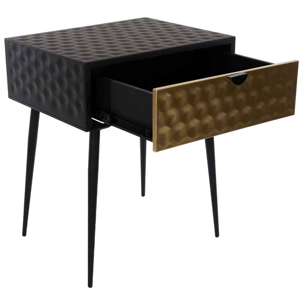 Mccall Metal Bedside Cabinet With Gold 1 Drawer - Black