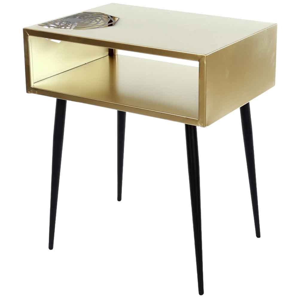 Mccall Wooden Bedside Cabinet With Black Legs - Gold