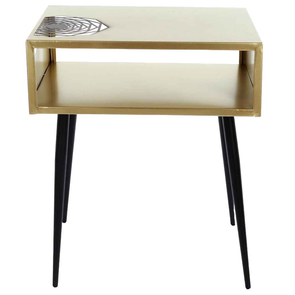 Mccall Wooden Bedside Cabinet With Black Legs - Gold