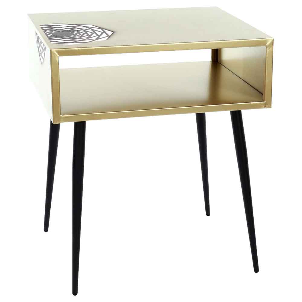 Mccall Wooden Bedside Cabinet With Black Legs - Gold