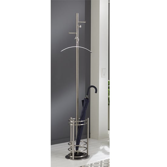 Read more about Mcdowell metal 5 hooks coat stand with umbrella stand in silver