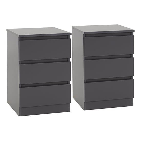 Mcgowan Grey Wooden Bedside Cabinets With 3 Drawers In Pair