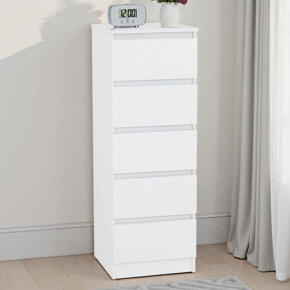 Mcgowan Narrow Wooden Chest Of 5 Drawers in White