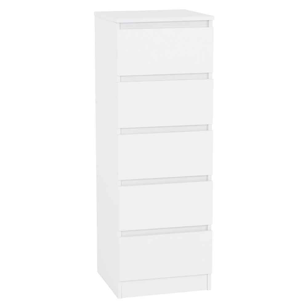 Mcgowan Narrow Wooden Chest Of 5 Drawers in White