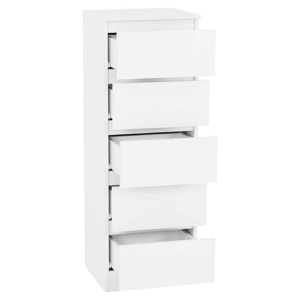 Mcgowan Narrow Wooden Chest Of 5 Drawers in White