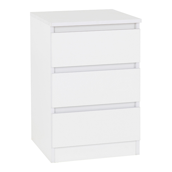 Mcgowan White Wooden Bedside Cabinets With 3 Drawers In Pair
