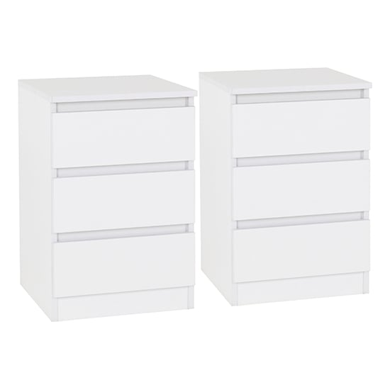 Mcgowan White Wooden Bedside Cabinets With 3 Drawers In Pair