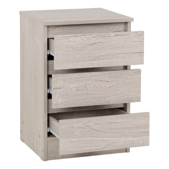Mcgowan Wooden Bedside Cabinet With 3 Drawers In Urban Snow