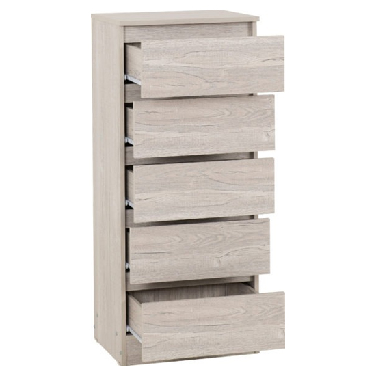 Mcgowan Wooden Chest Of 5 Drawers Narrow In Urban Snow