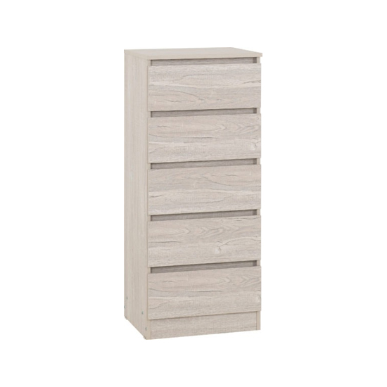 Mcgowan Wooden Chest Of 5 Drawers Narrow In Urban Snow
