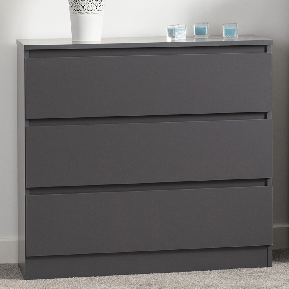 Mcgowan Wooden Chest Of Drawers In Grey With 3 Drawers
