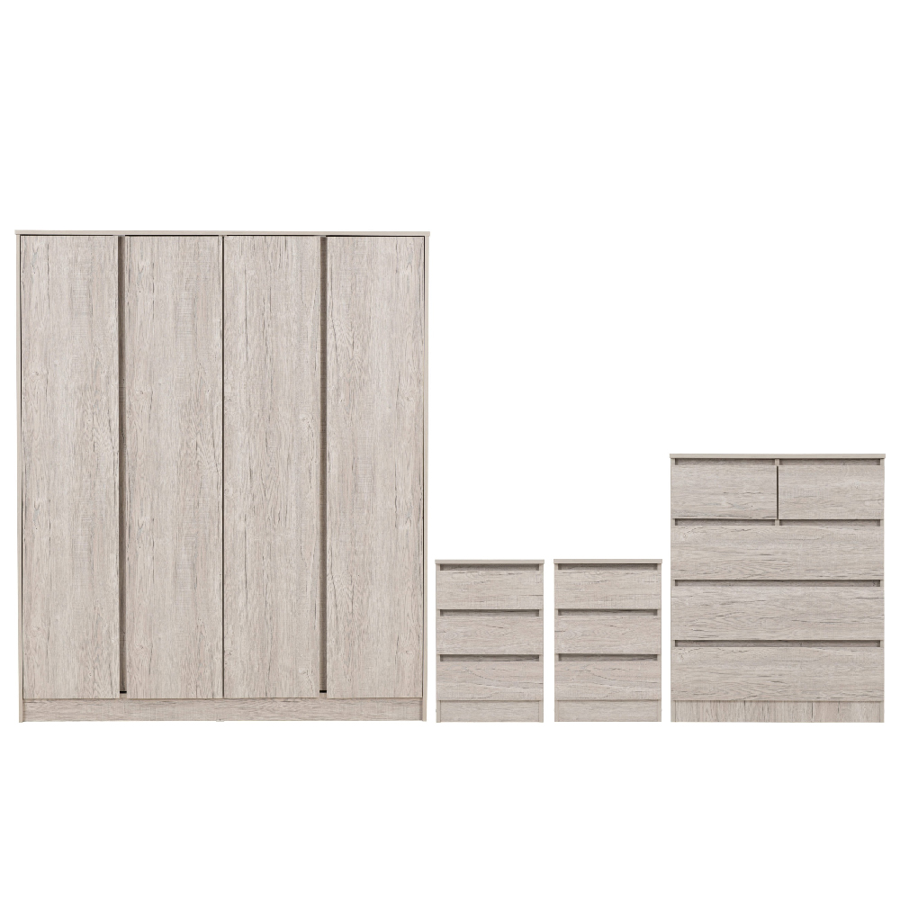 Mcgowen Wooden Bedroom Furniture Set With 4 Doors In Urban Snow