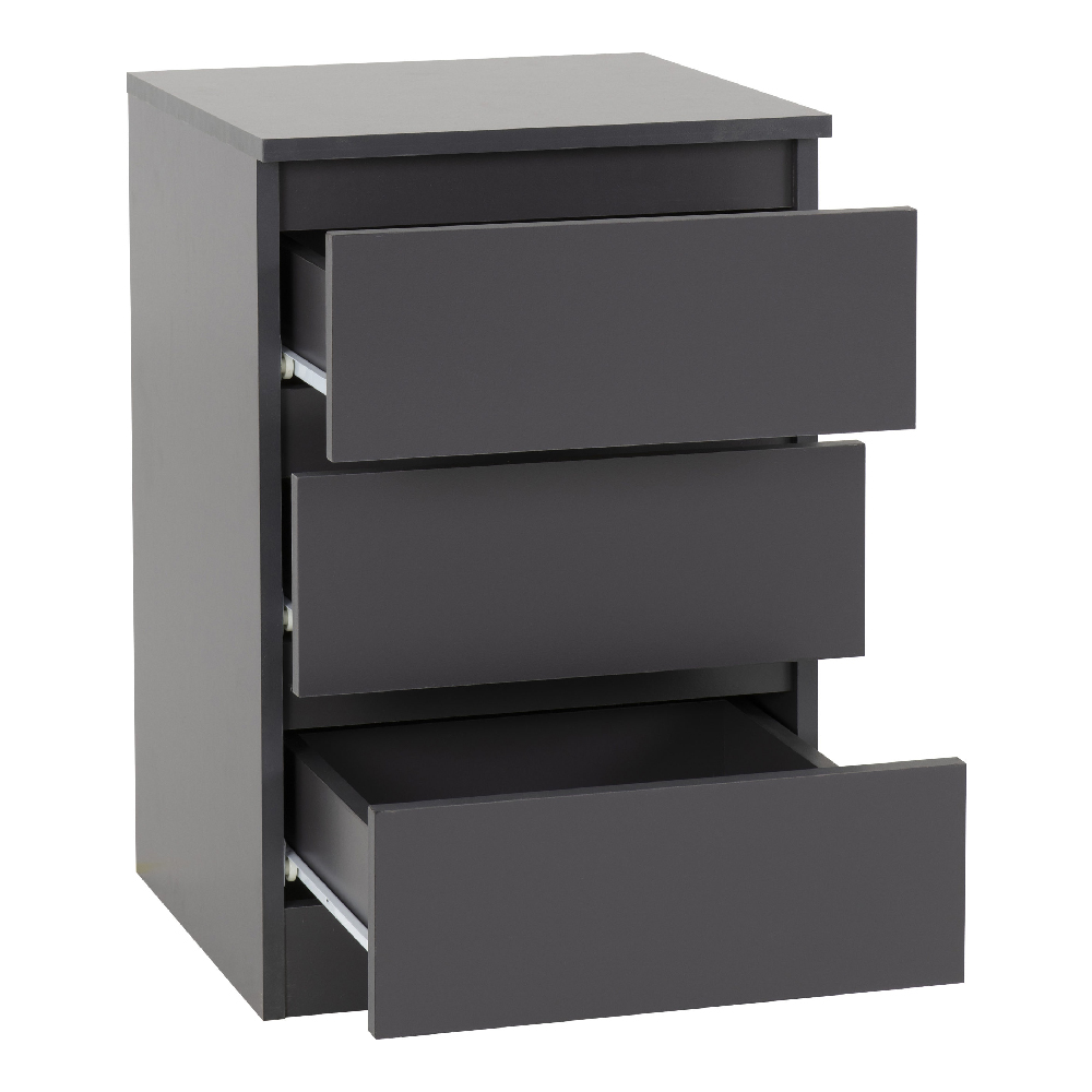 Mcgowen Wooden Bedside Cabinet With 3 Drawers In Grey
