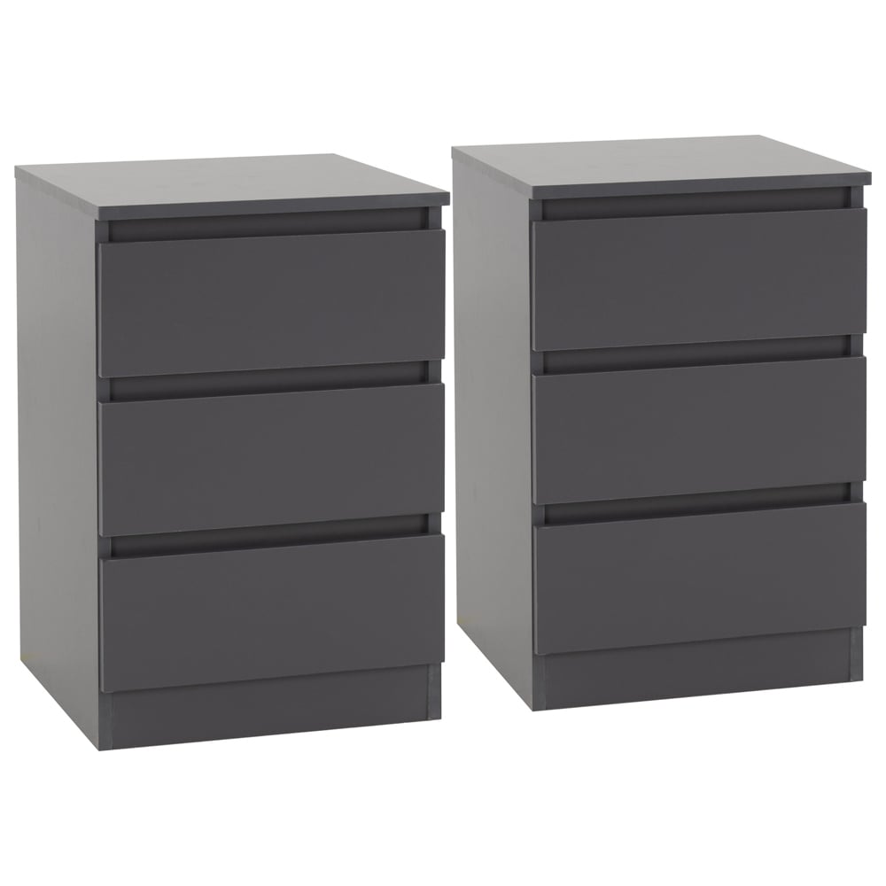 Read more about Mcgowen wooden bedside cabinet with 3 drawers in grey
