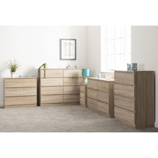 Mcgowen Wooden Bedside Cabinet With 3 Drawers In Sonoma Oak
