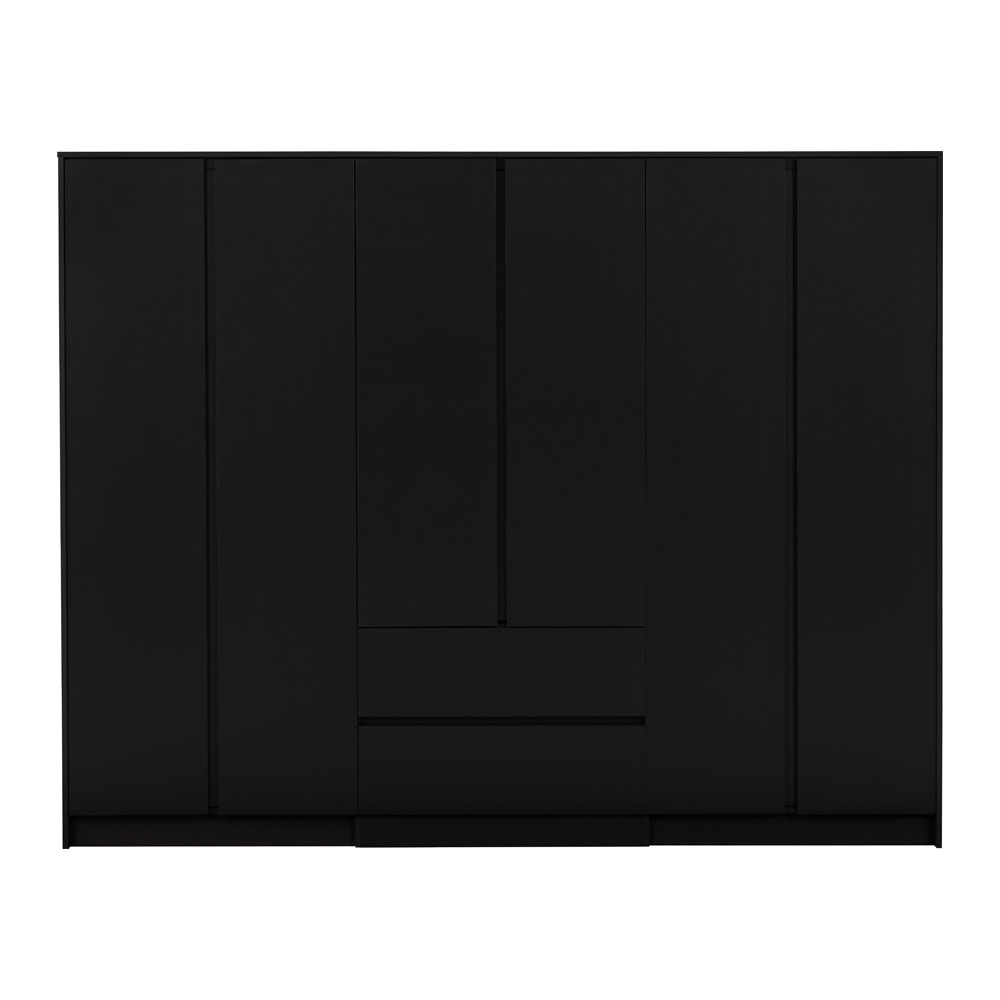 Mcgowen Wooden Wardrobe with 6 Doors 2 Drawers in Black