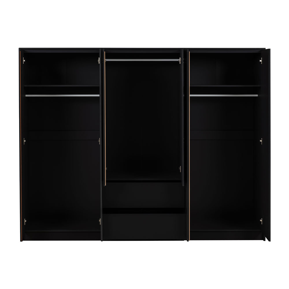 Mcgowen Wooden Wardrobe with 6 Doors 2 Drawers in Black