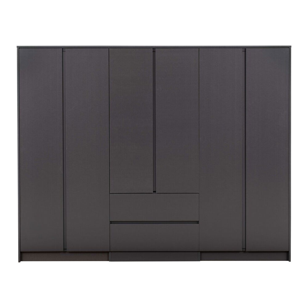 Mcgowen Wooden Wardrobe with 6 Doors 2 Drawers in Grey