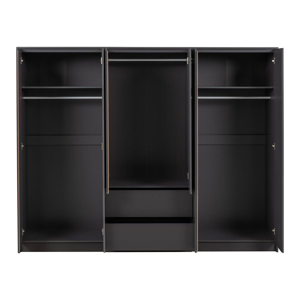 Mcgowen Wooden Wardrobe with 6 Doors 2 Drawers in Grey