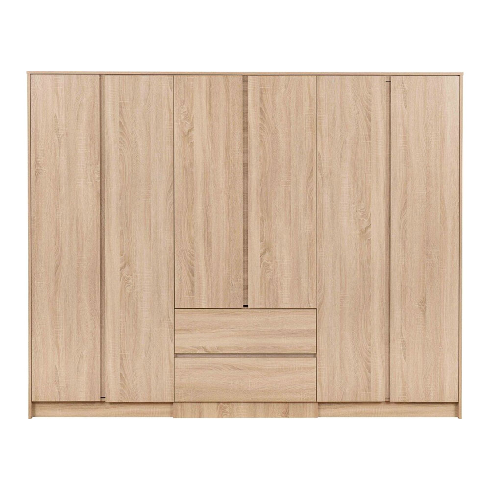 Mcgowen Wooden Wardrobe with 6 Doors 2 Drawers in Sonoma Oak Effect