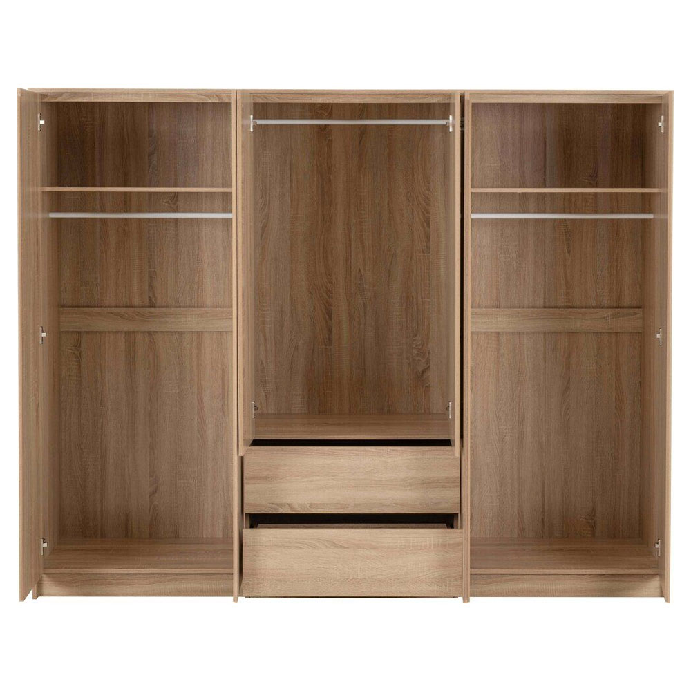 Mcgowen Wooden Wardrobe with 6 Doors 2 Drawers in Sonoma Oak Effect