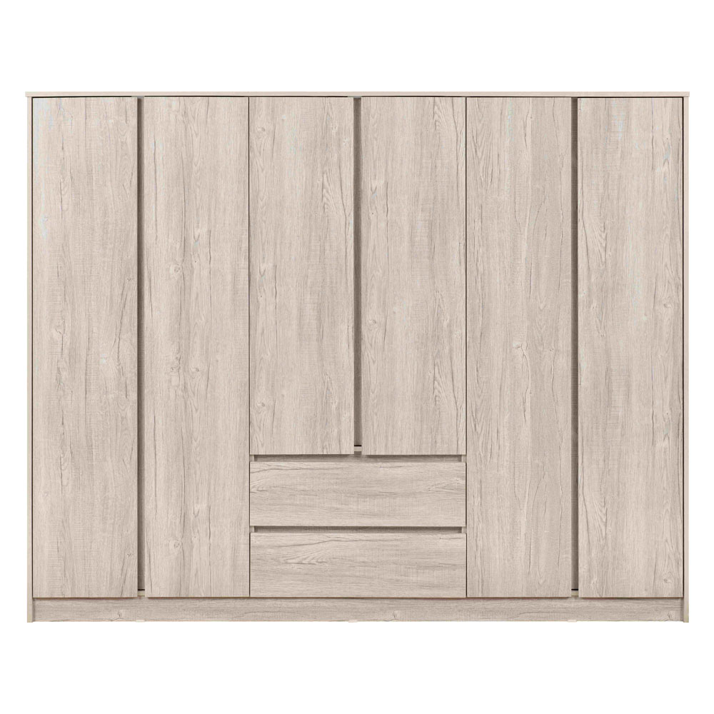 Mcgowen Wooden Wardrobe with 6 Doors 2 Drawers in Urban Snow