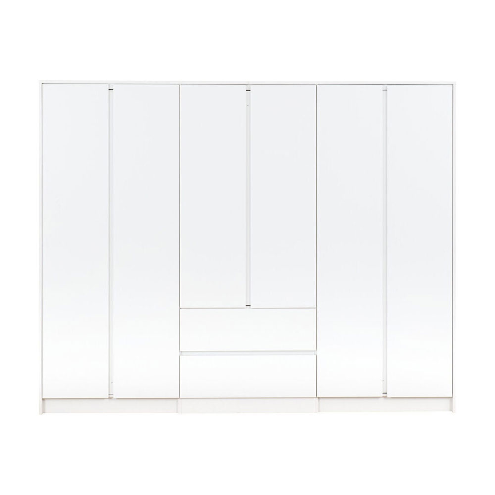 Mcgowen Wooden Wardrobe with 6 Doors 2 Drawers in White