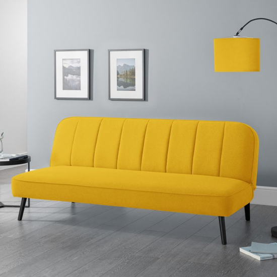 Maceo Curved Back Linen Upholstered Sofabed In Mustard