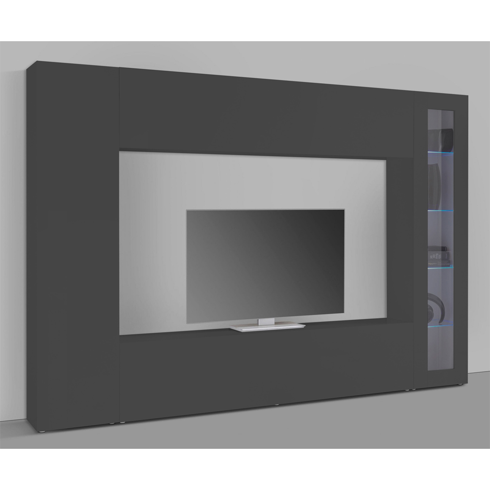 Mcrae LED Square Wooden Entertainment Unit With 1 Glass Door In Anthracite