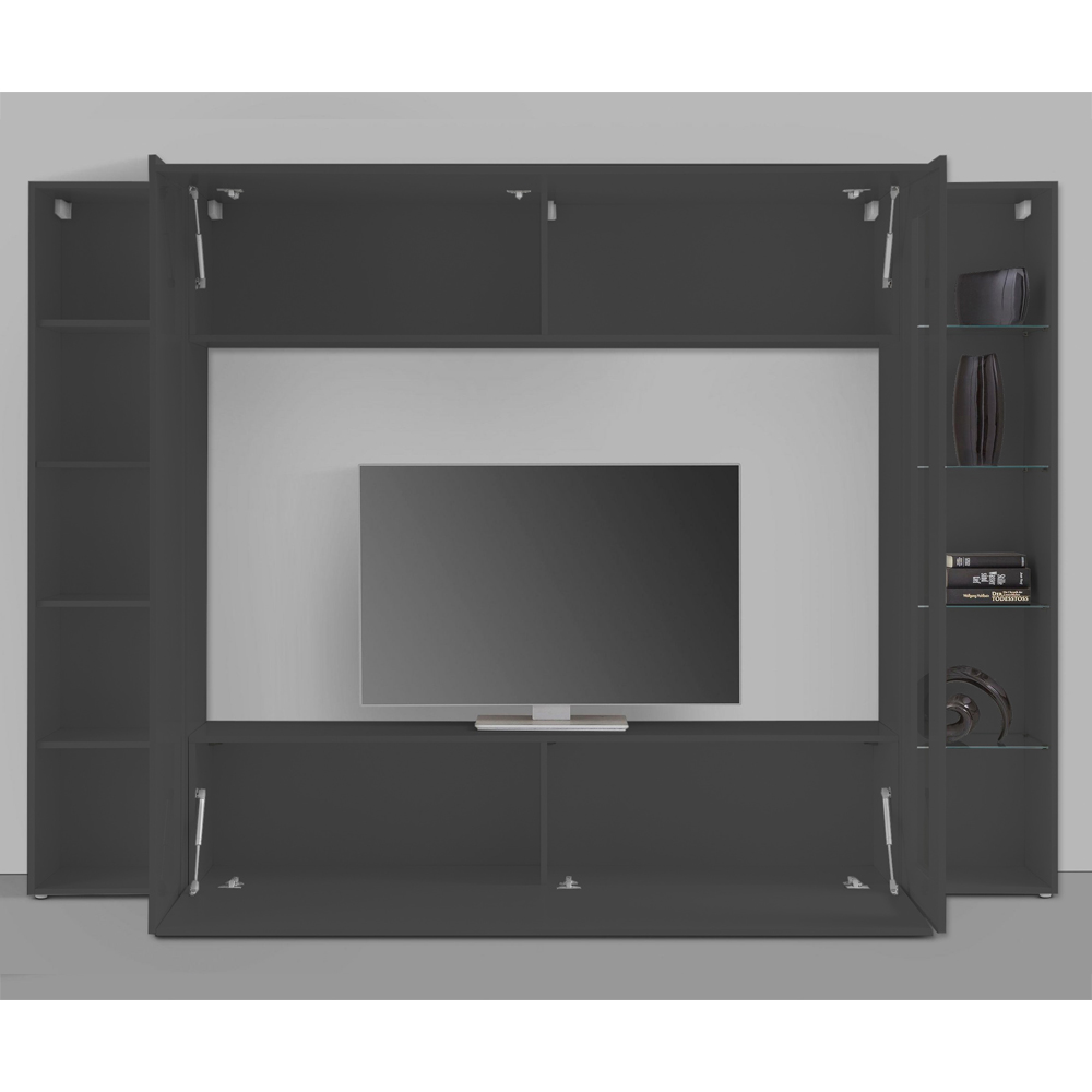 Mcrae LED Square Wooden Entertainment Unit With 1 Glass Door In Anthracite