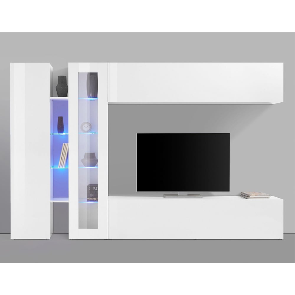 Mcrae LED White Glossy Entertainment Unit With 1 Glass And 3 Doors In White