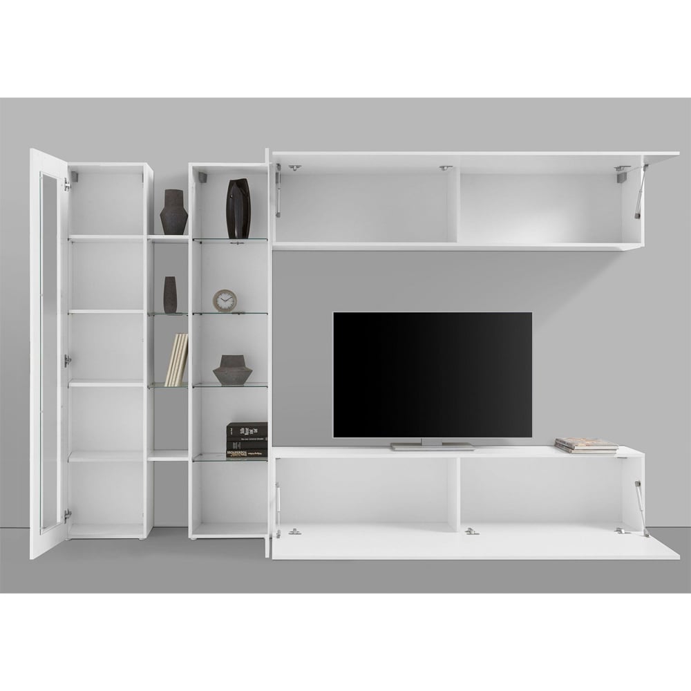Mcrae LED White Glossy Entertainment Unit With 1 Glass And 3 Doors In White