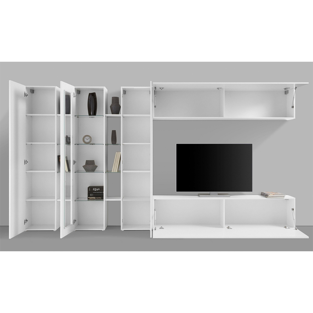 Mcrae LED White Glossy Entertainment Unit With 1 Glass And 4 Doors In White