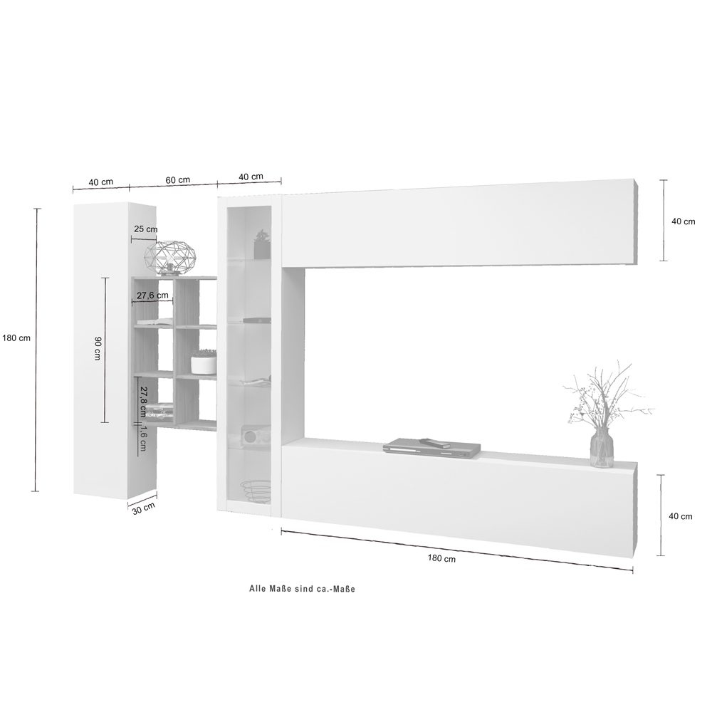 Mcrae LED White Glossy Entertainment Unit With 1 Glass Door And 6 Shelves In Oak
