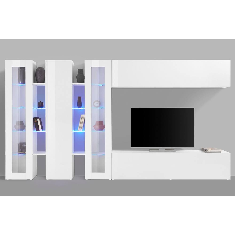 Mcrae LED White Glossy Entertainment Unit With 2 Glass Doors In White