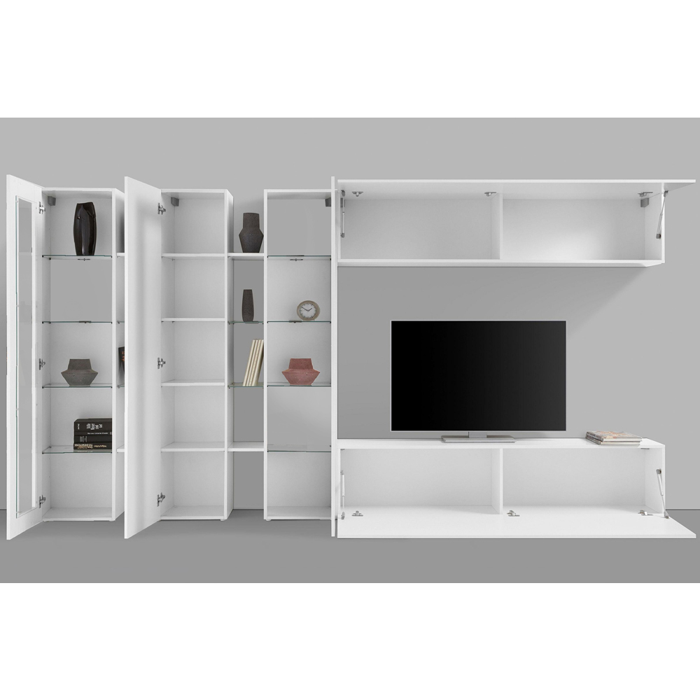 Mcrae LED White Glossy Entertainment Unit With 2 Glass Doors In White