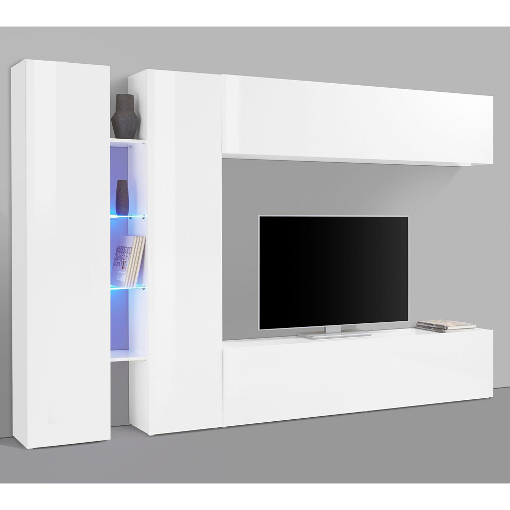 Mcrae LED White Glossy Entertainment Unit With 4 Doors In Oak