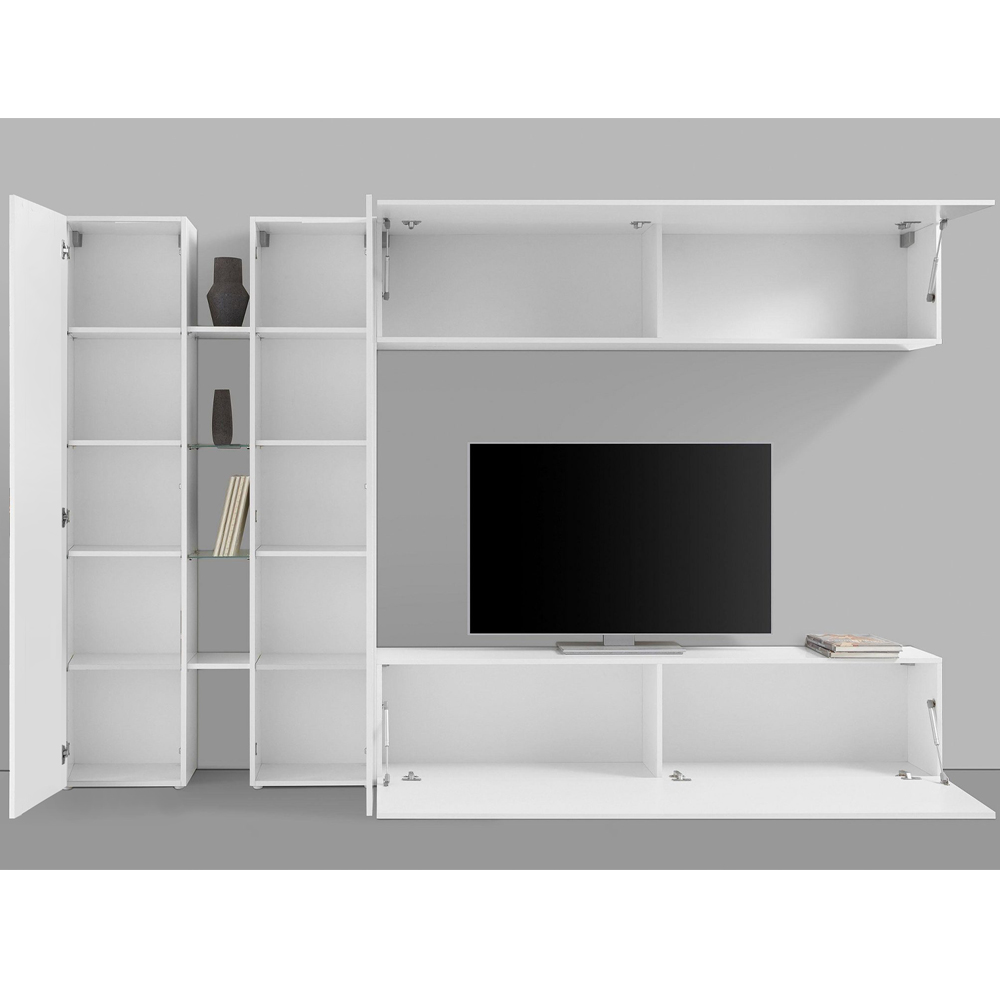Mcrae LED White Glossy Entertainment Unit With 4 Doors In Oak