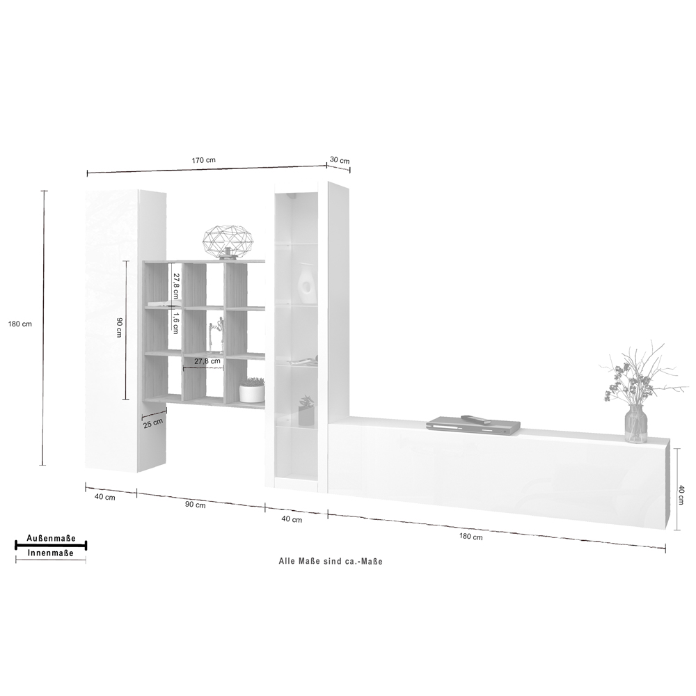 Mcrae LED White Glossy L Shape Entertainment Unit With 1 Glass Door In Oak