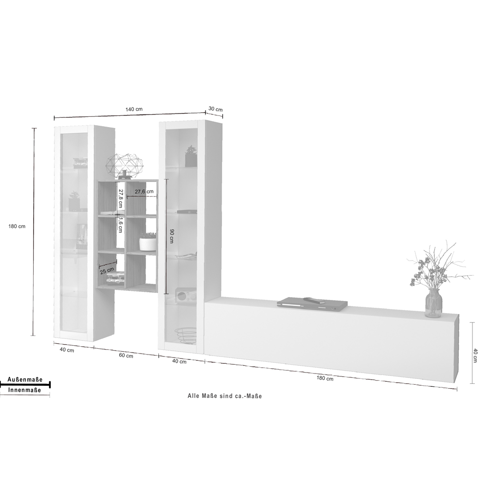 Mcrae LED White Glossy L Shape Entertainment Unit With 2 Glass Doors And 6 Shelves In Oak