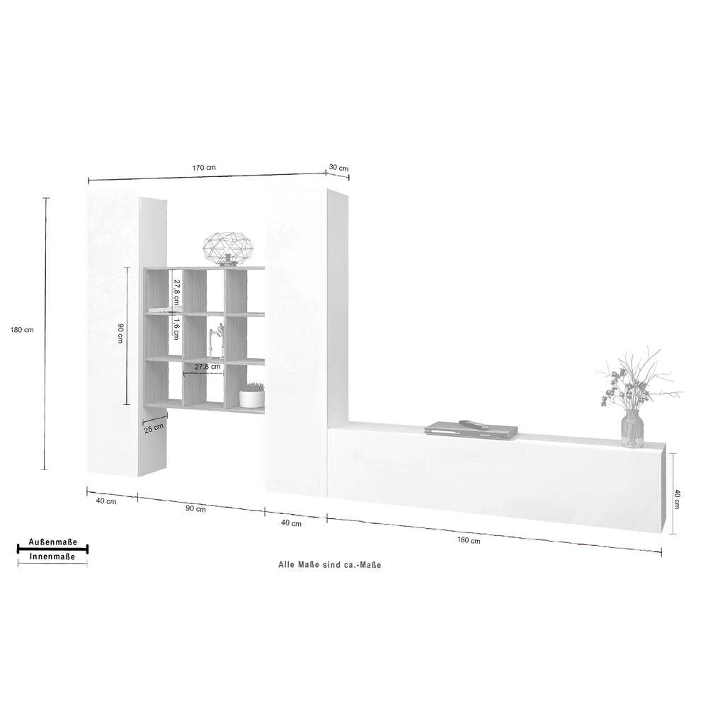Mcrae LED White Glossy L Shape Entertainment Unit With 3 Doors In Oak