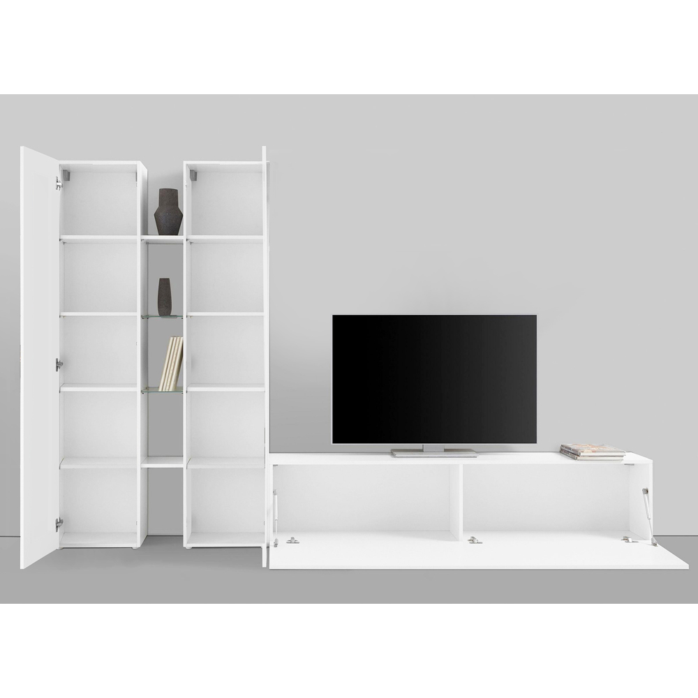 Mcrae LED High Glossy L Shape Entertainment Unit With 3 Doors In White