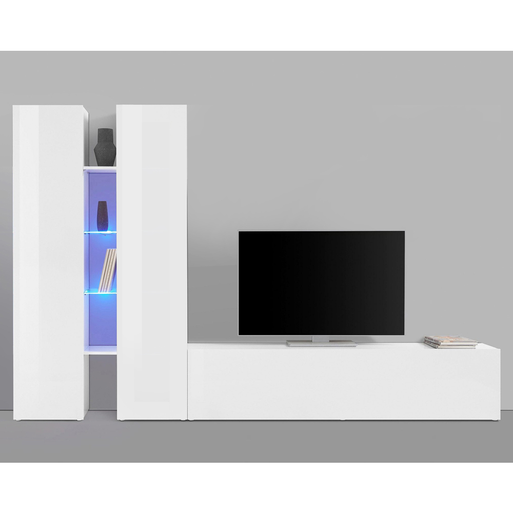 Mcrae LED High Glossy L Shape Entertainment Unit With 3 Doors In White