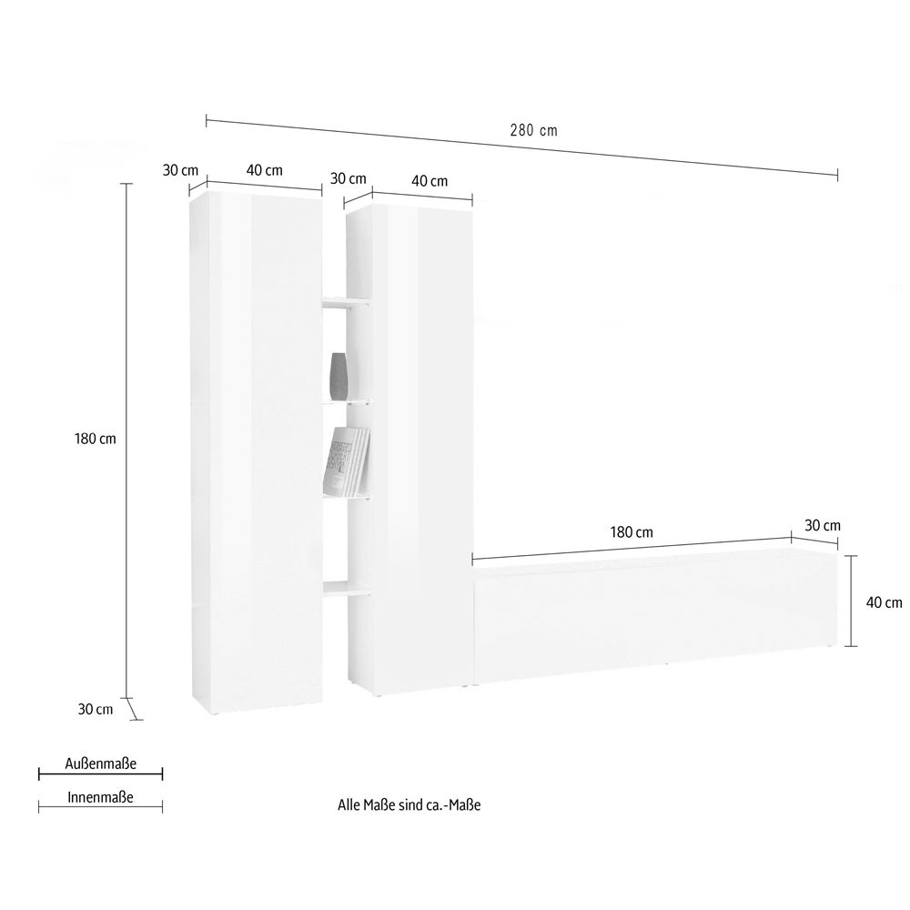 Mcrae LED High Glossy L Shape Entertainment Unit With 3 Doors In White