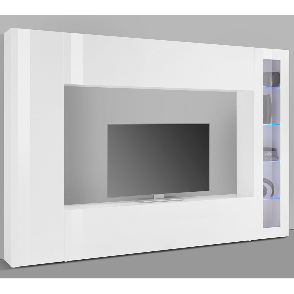 Mcrae LED High Glossy Square Entertainment Unit With 1 Glass Door In White