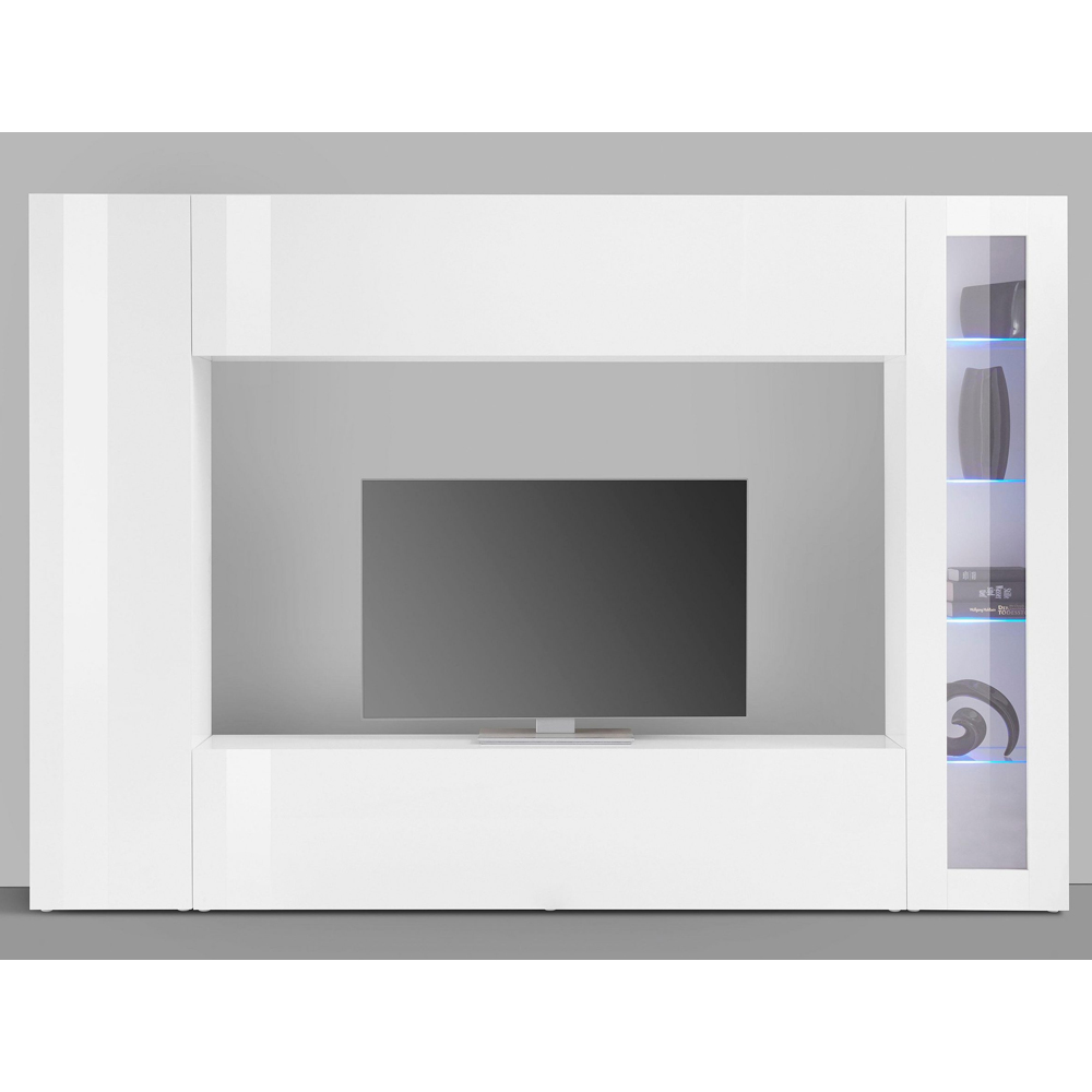 Mcrae LED High Glossy Square Entertainment Unit With 1 Glass Door In White