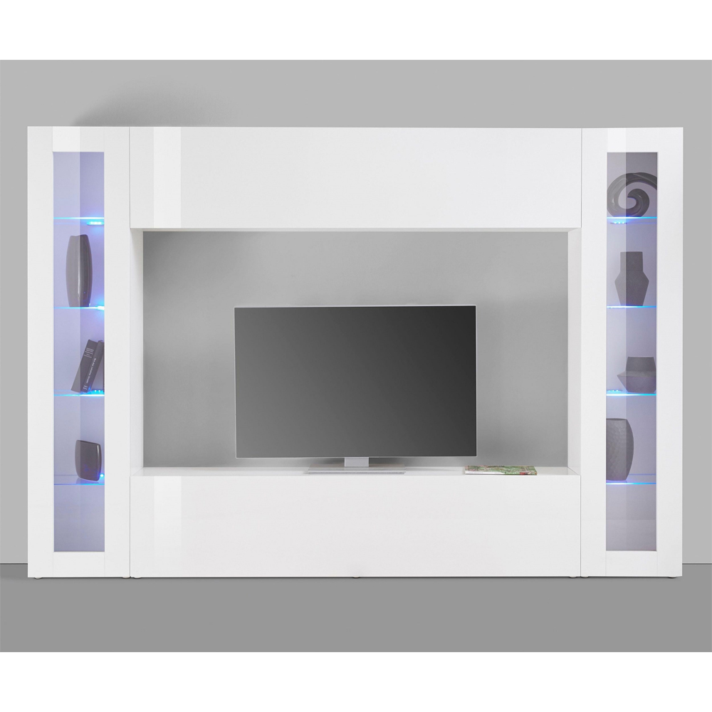 Mcrae LED High Glossy Square Entertainment Unit With 2 Glass Doors In White