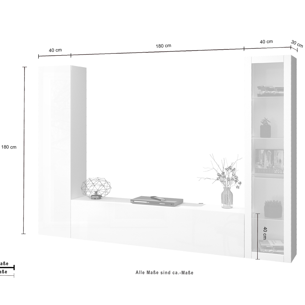 Mcrae LED High Glossy U Shape Entertainment Unit With 1 Glass Door And LED In White